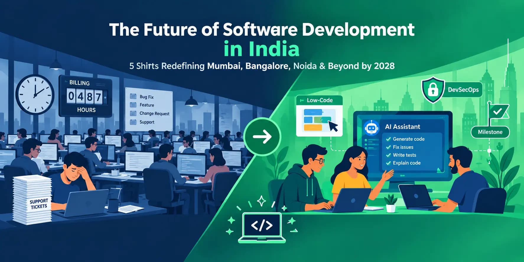 The Future of Software Development in India: Shifts Redefining Mumbai, Bangalore, Noida & Beyond by 2028